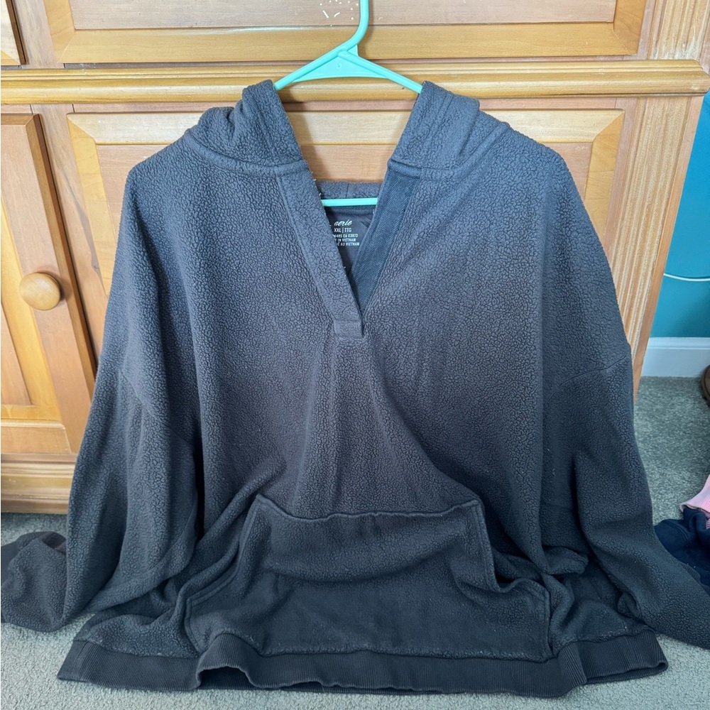 Aerie Fleece Grey Hooded Pullover